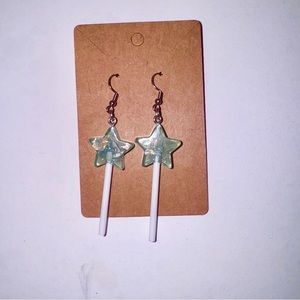 Blue star lollipop wand handmade earrings